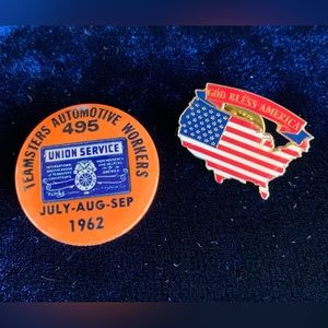 Vintage Teamsters Automotive Workers 495 Button 1962 God Bless America Pin